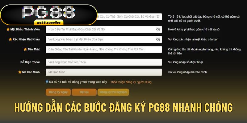 Hướng dẫn thực hiện đăng ký tài khoản đơn giản tại PG88